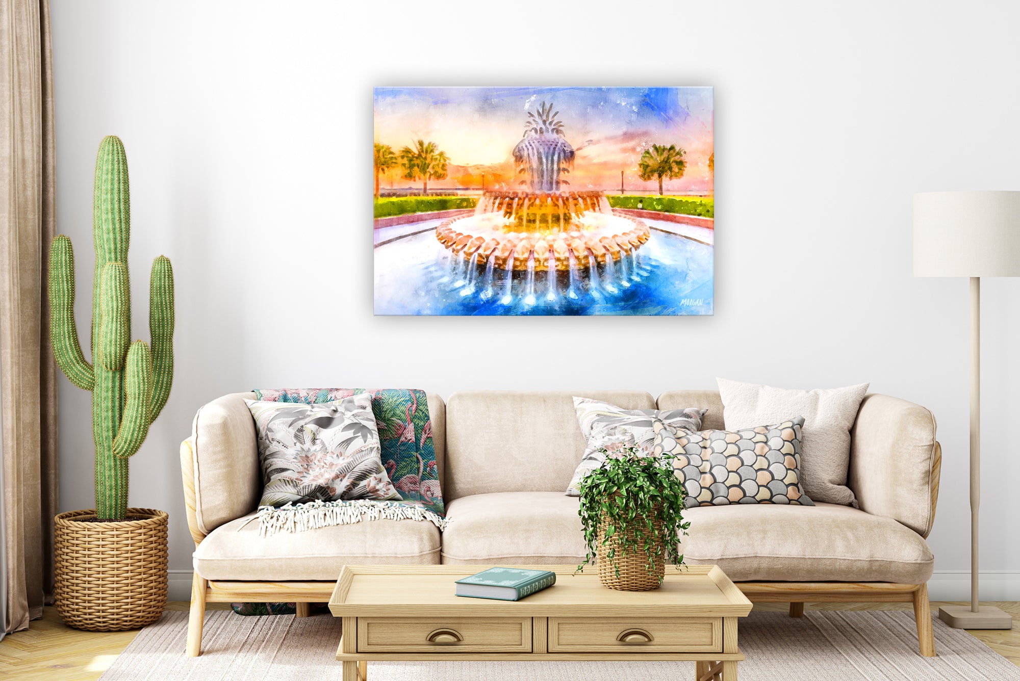 Pineapple Fountain Giclee Canvas in room