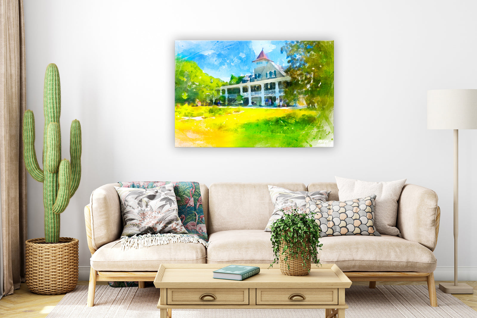 Magnolia Plantation Watercolor Canvas in room