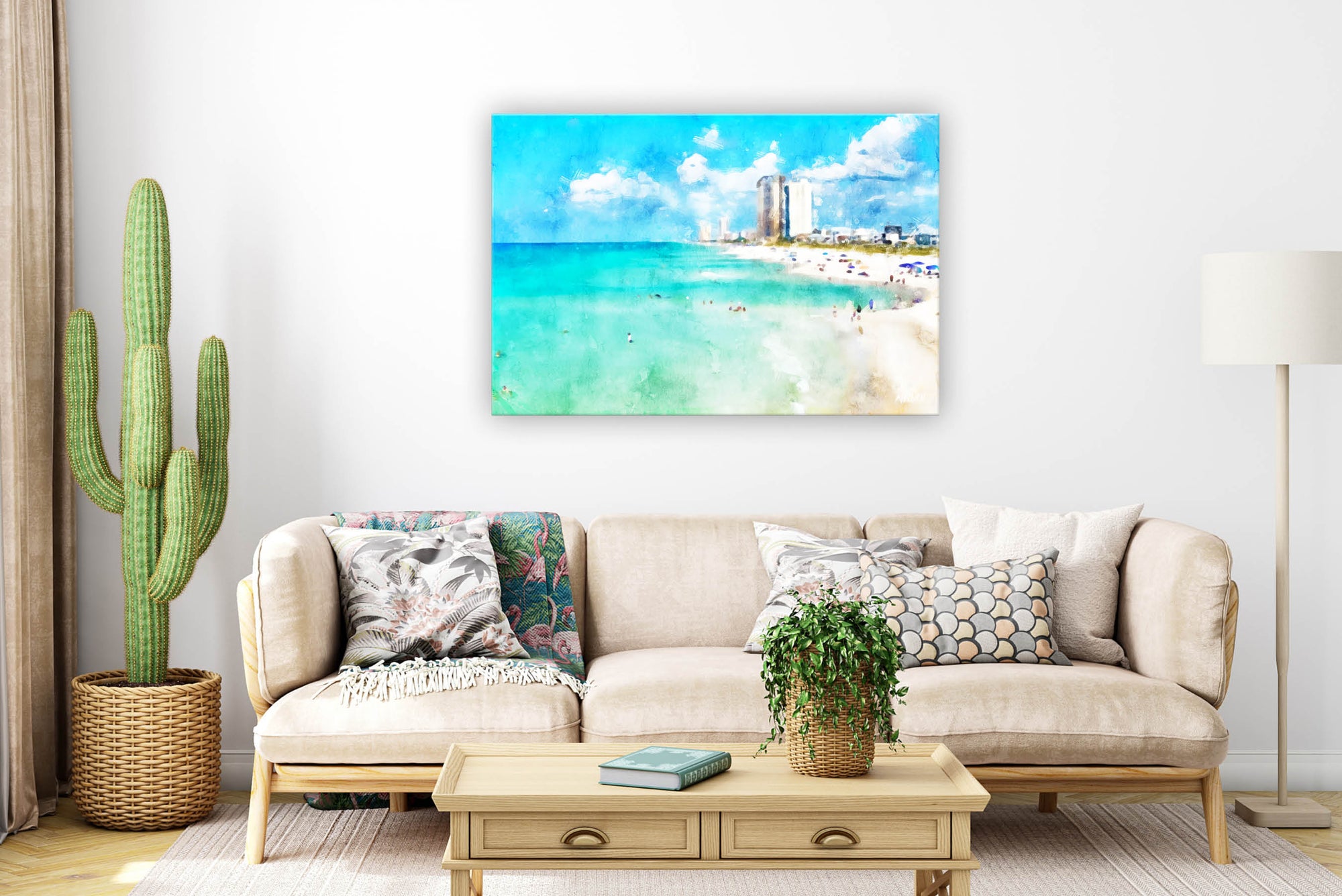 Panama City Beach Watercolor Canvas in room