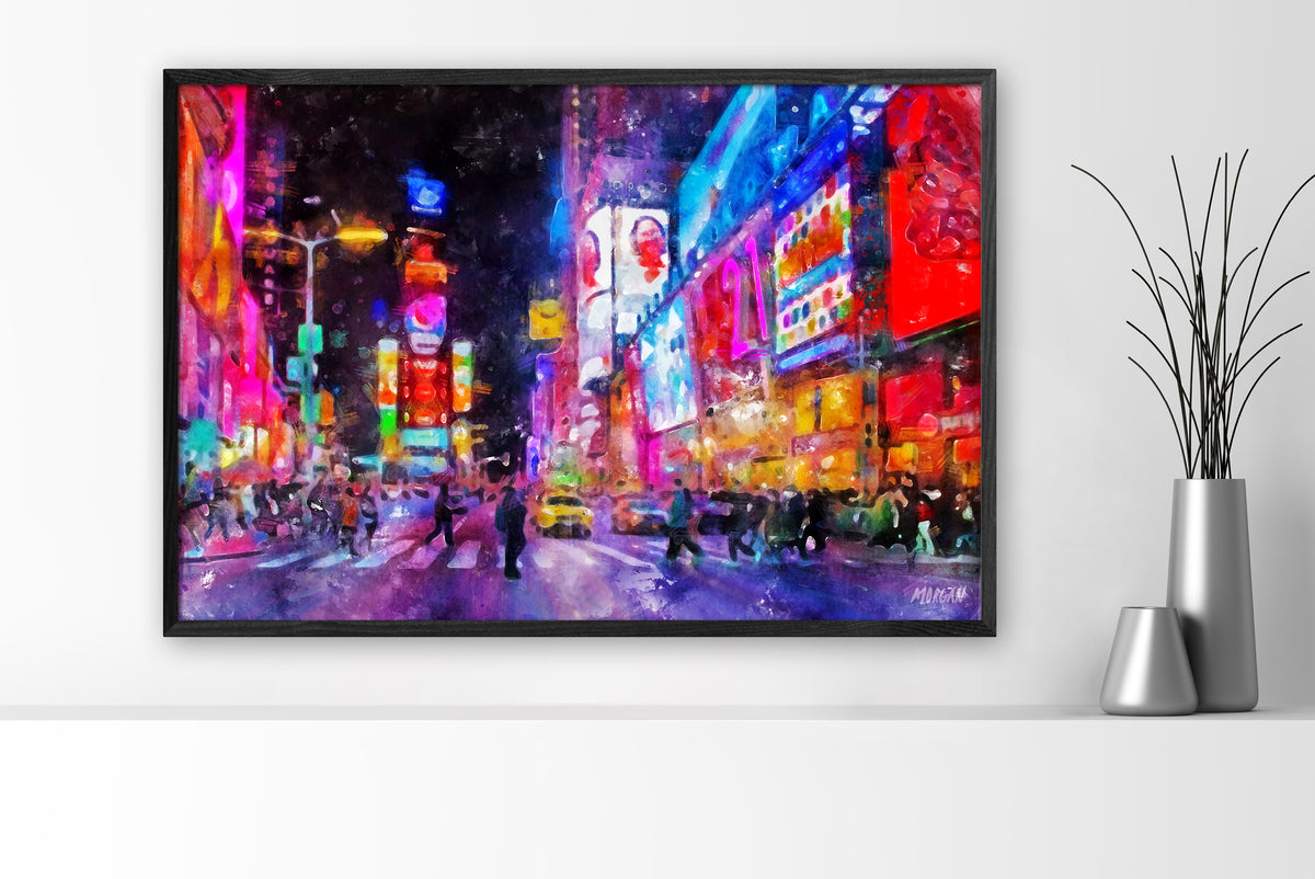 Times Square NYC 36&quot;x24&quot; Canvas Black Frame