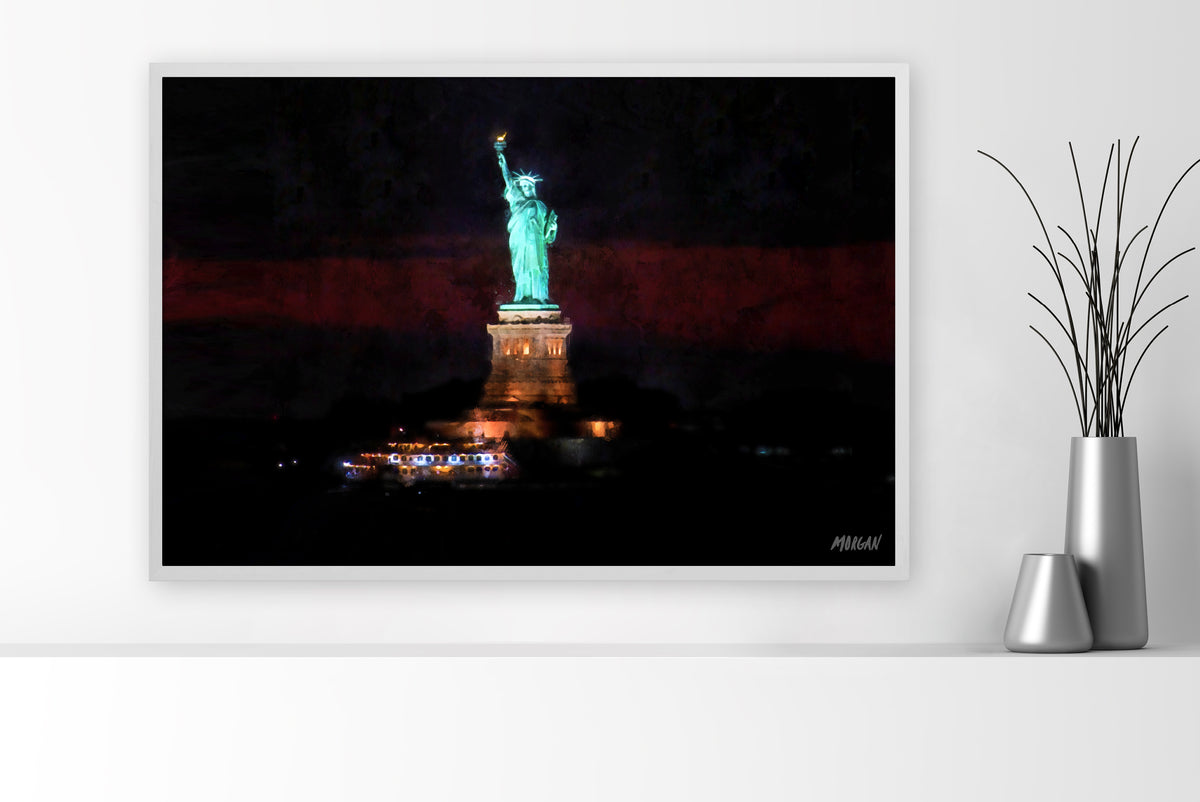Statue of Liberty 36&quot;x24&quot; Canvas White Frame