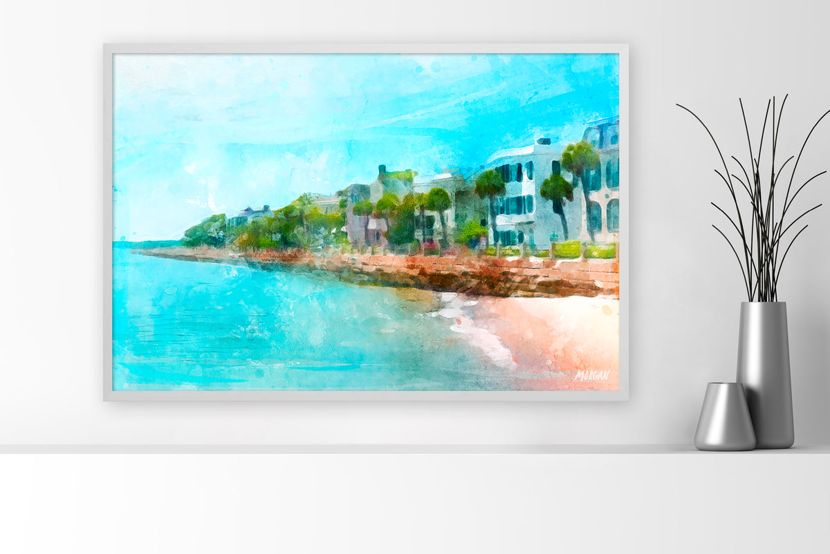 The Battery - Charleston Canvas 36&quot;x24&quot; White Frame