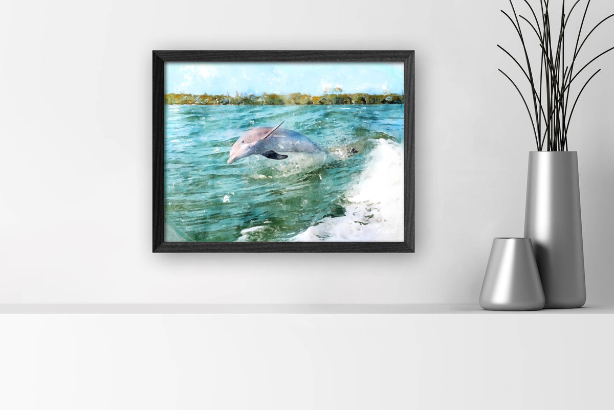 Dolphin 16x12 Canvas Wall Art Black Frame