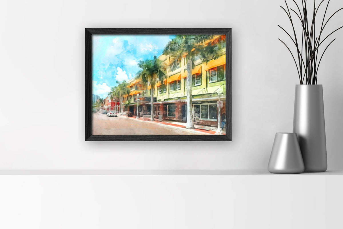 First Street Fort Myers Canvas 16x12 Black Frame