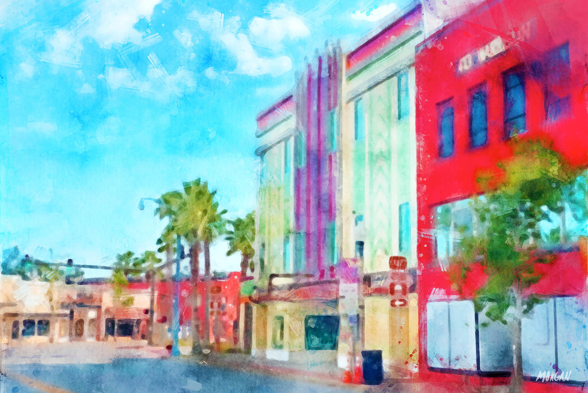 Historic downtown of Panama City Florida Watercolor Painting
