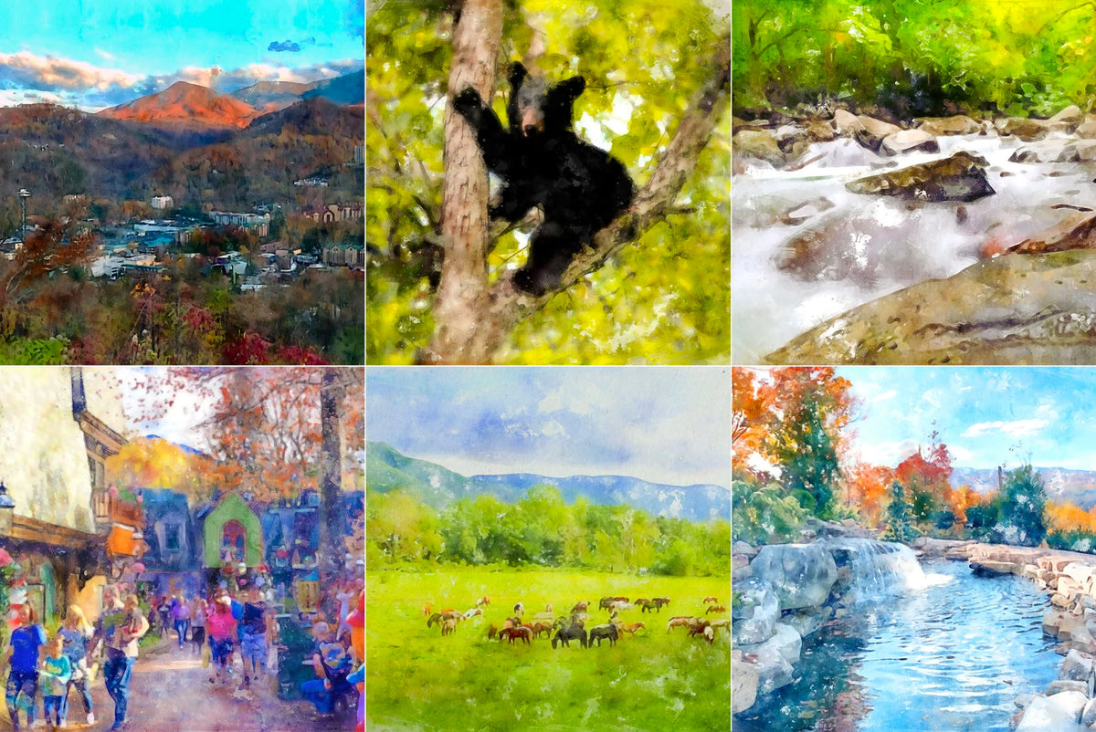 Smoky Mountains art prints set of six.