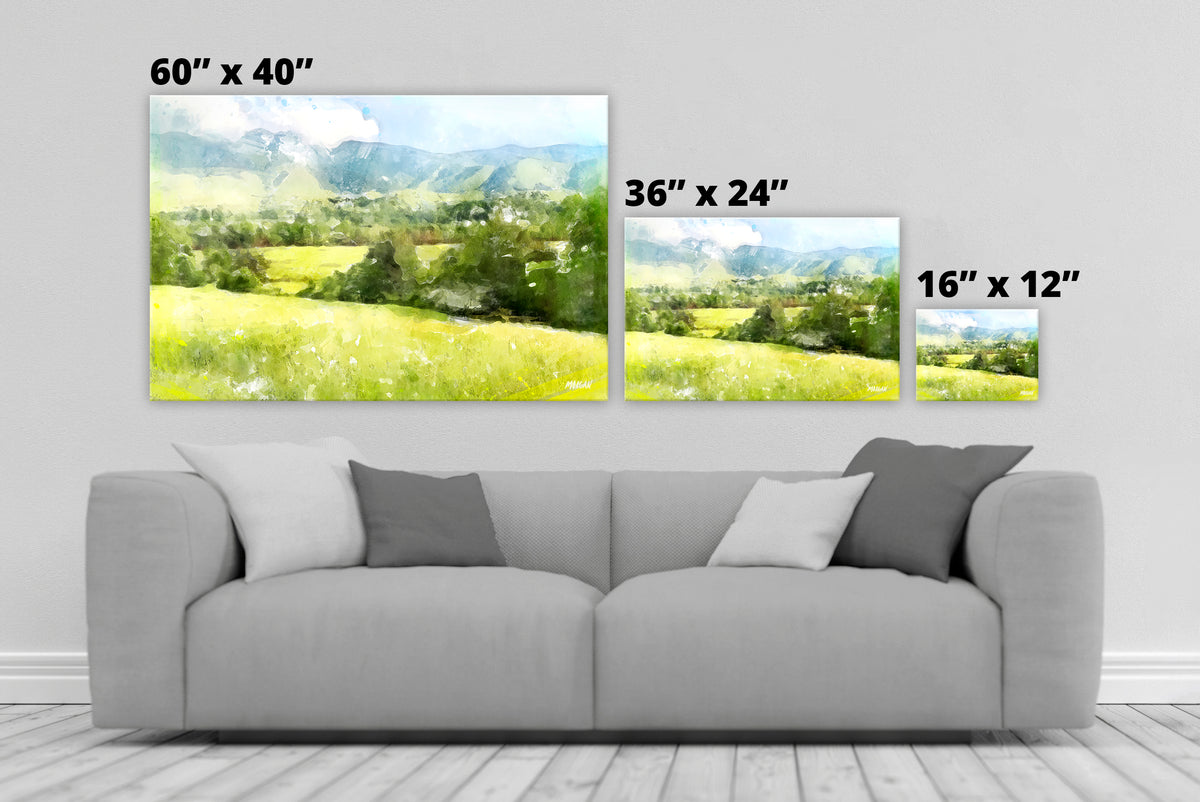 Cades Cove – Smoky Mountains canvas art print size options.