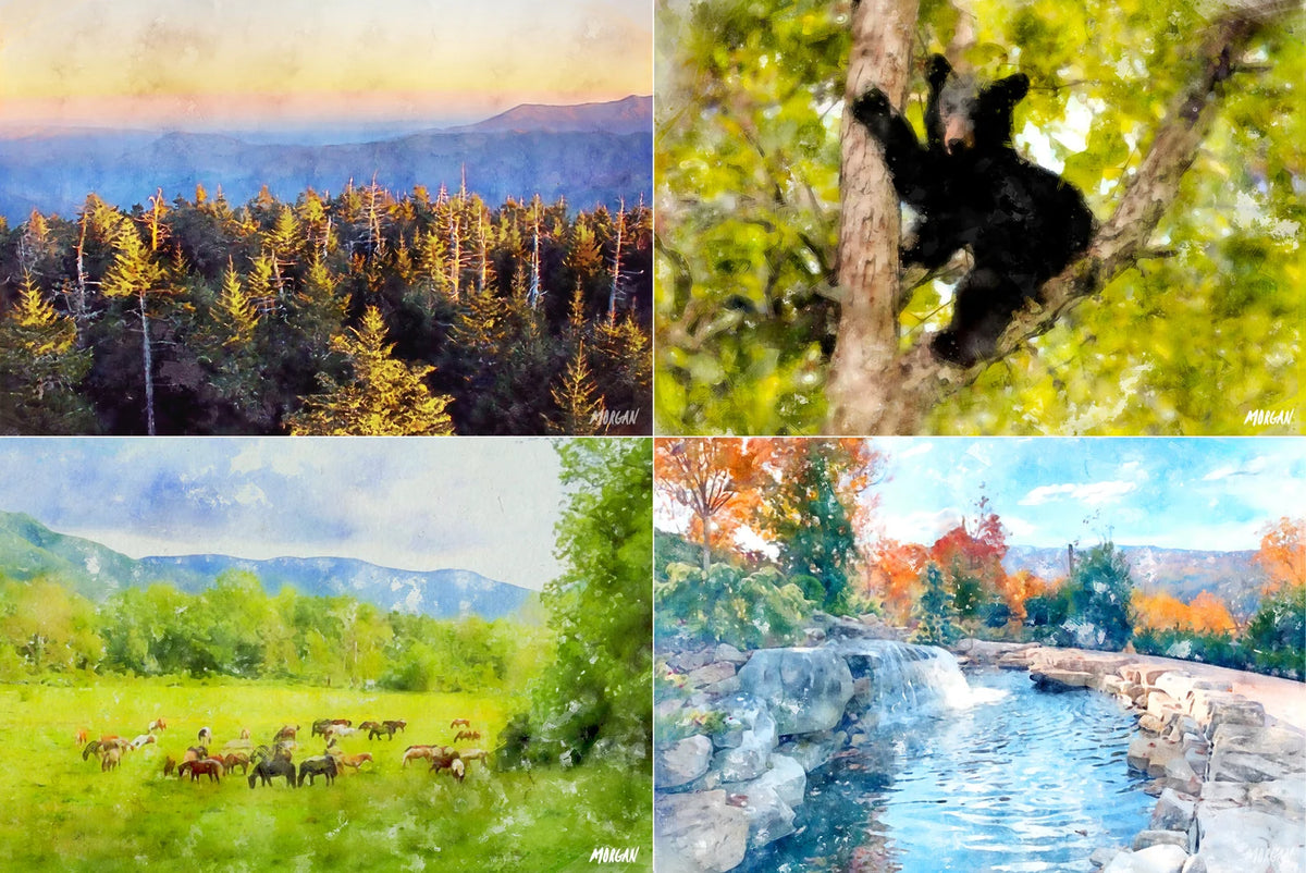 Smoky Mountains art canvases set of four.