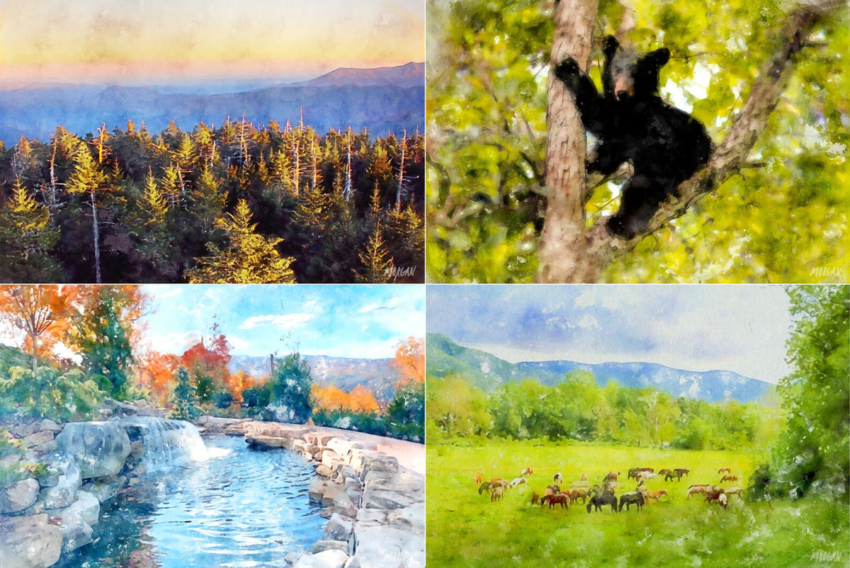 Smoky Mountains small art prints set of four.