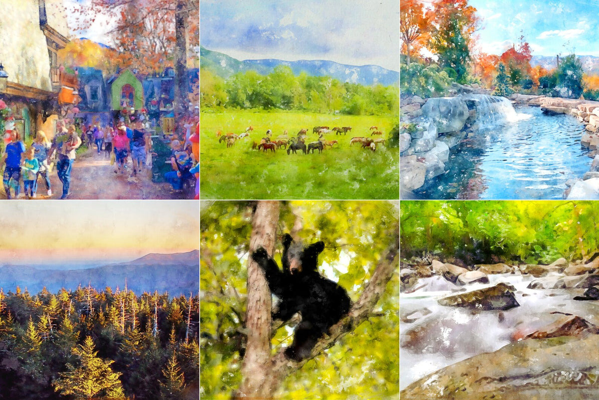 Smoky Mountains art prints set of six.